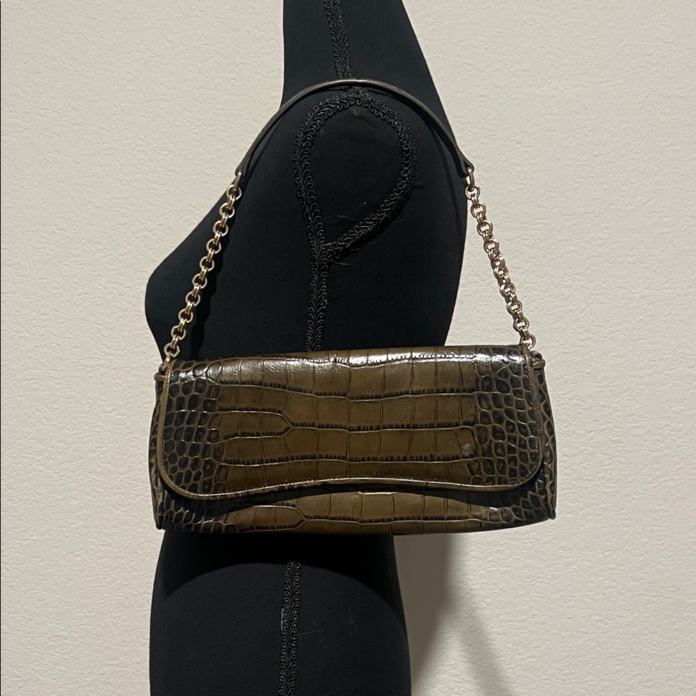 Ann Taylor Croc-Embossed Chain Shoulder Bag